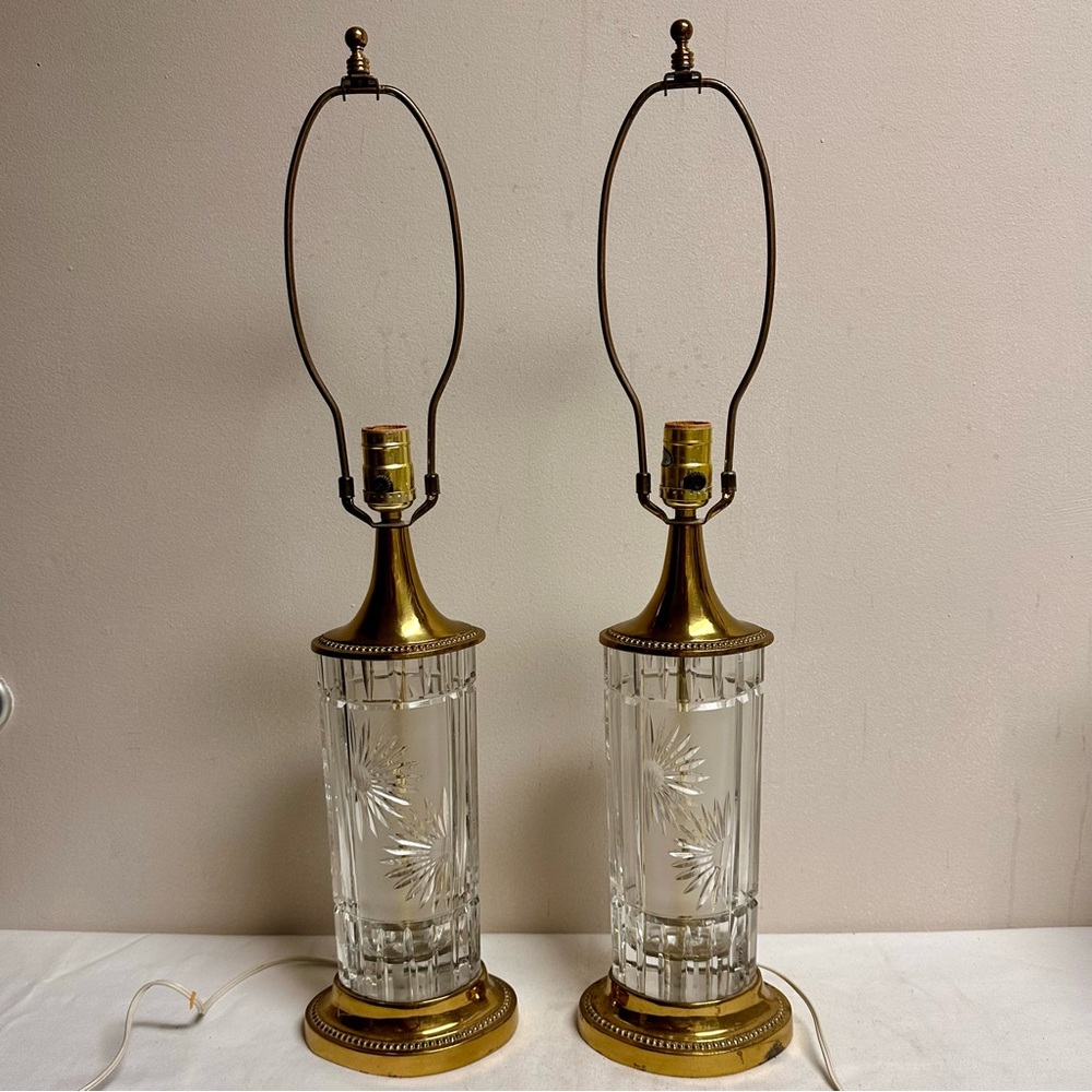 Vintage Cut Crystal and Brass Table Lamps Made in Germany-A Pair